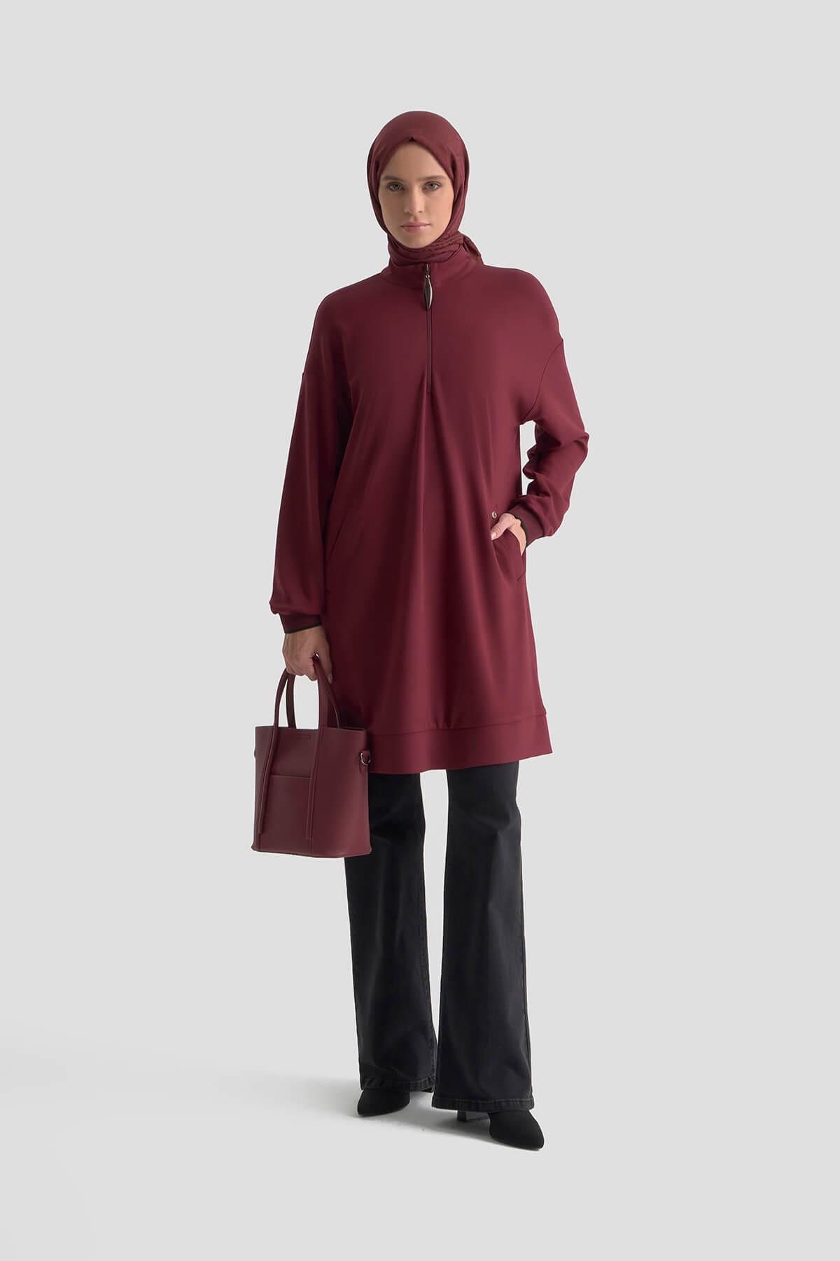 Armine TREND Kolları Ribanalı Bayan Tunik Bordo 25KT461