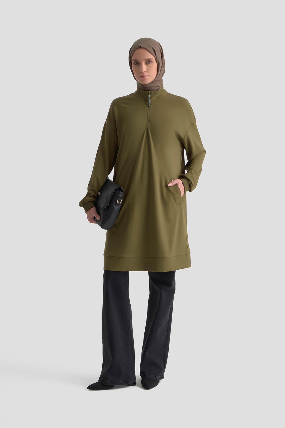 Armine TREND Kolları Ribanalı Bayan Tunik Yağ Yeşili 25KT461