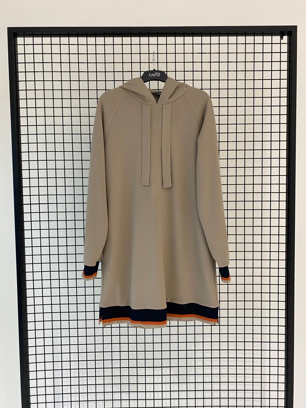 Armine TREND Kolları Ribanalı Kapüşonlu Spor Tunik Vizon 24KT459