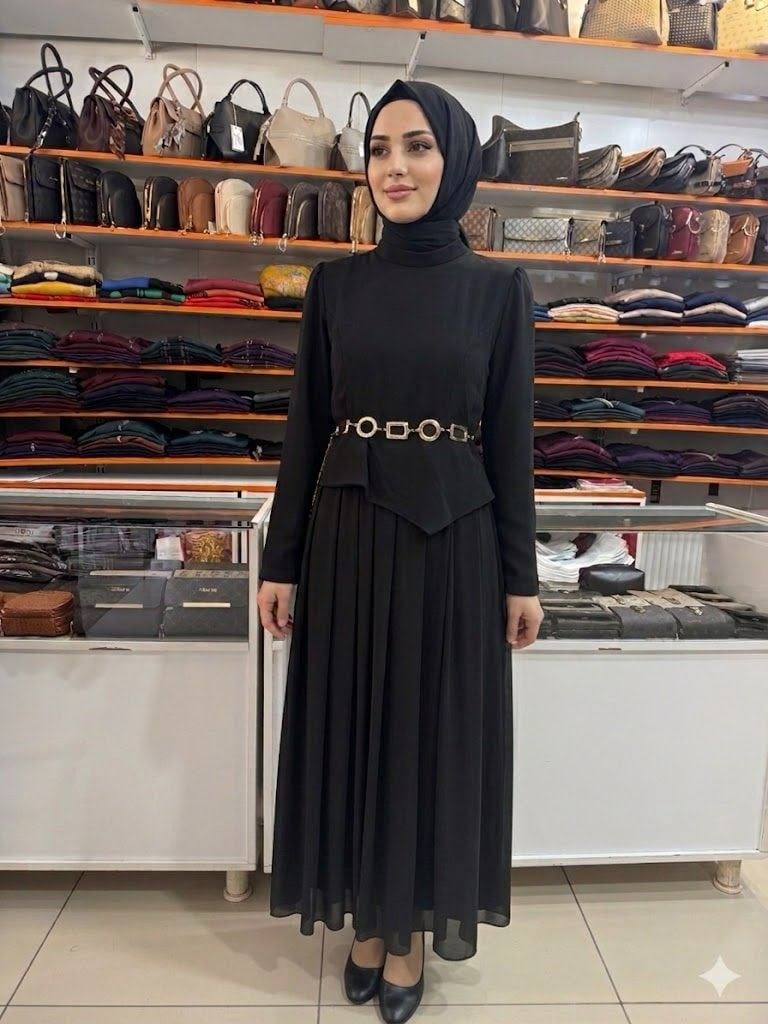 Armine TREND Metal Kemerli Elbise Siyah 26YT902