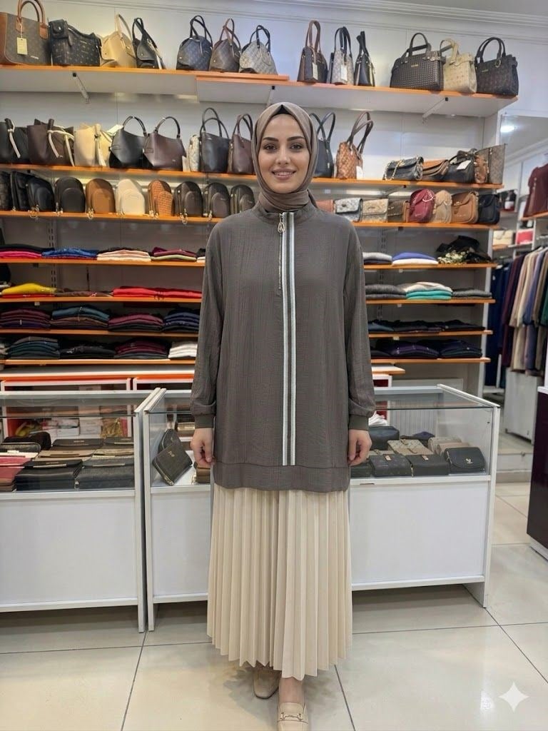 Armine TREND Ön Biye Şeritli Tunik Duman 26YT465
