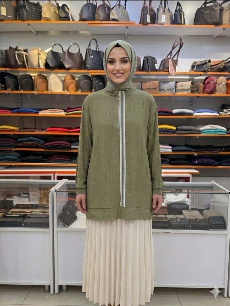 Armine TREND Ön Biye Şeritli Tunik Küf Yeşili 26YT465