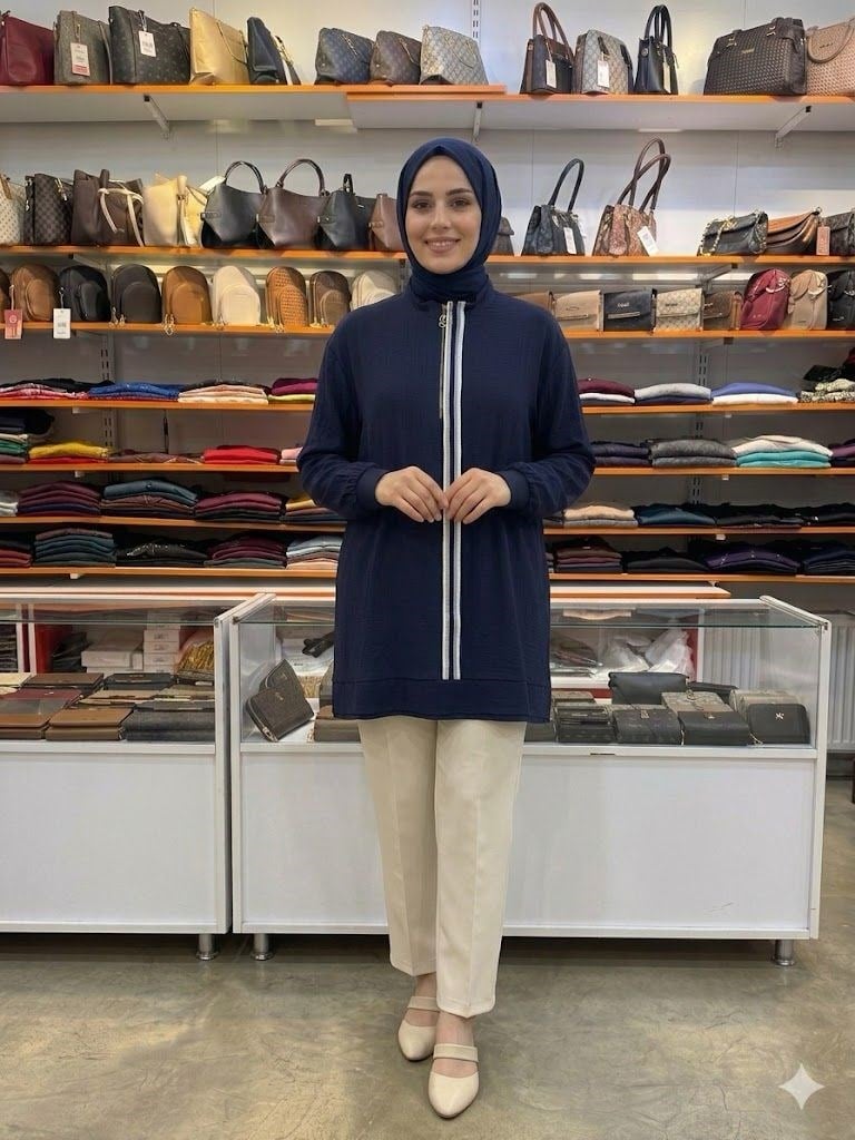 Armine TREND Ön Biye Şeritli Tunik Lacivert 26YT465