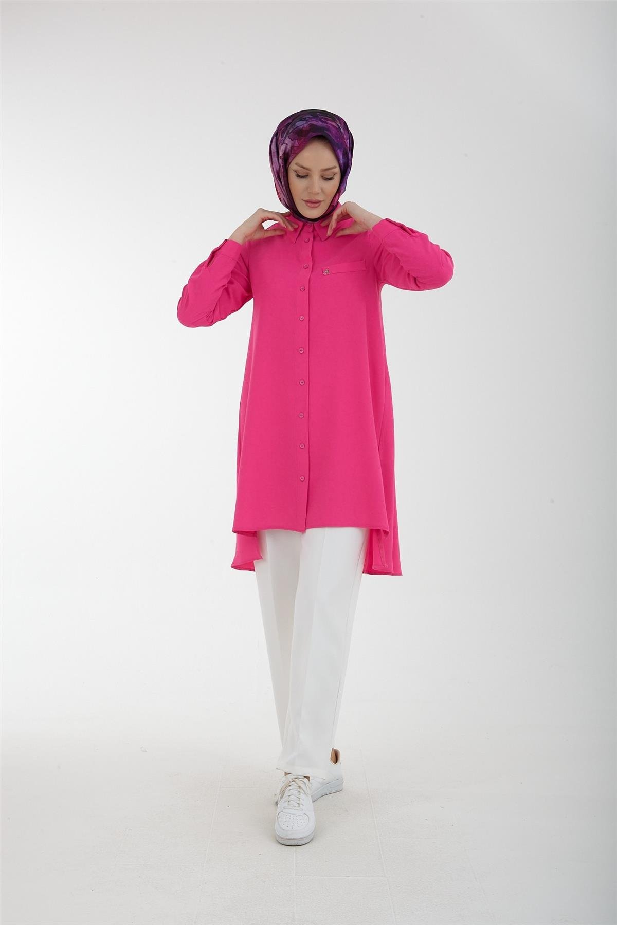 Armine Trend Önden Düğmeli Tunik 23YT403 Fuşya