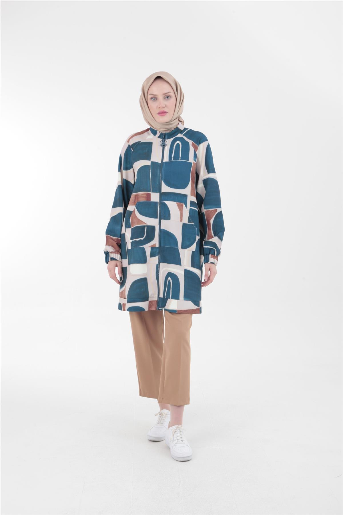 Armine Trend Orjinal Desenli Fermuarlı Ceket Tunik 23KT416 Orjinal