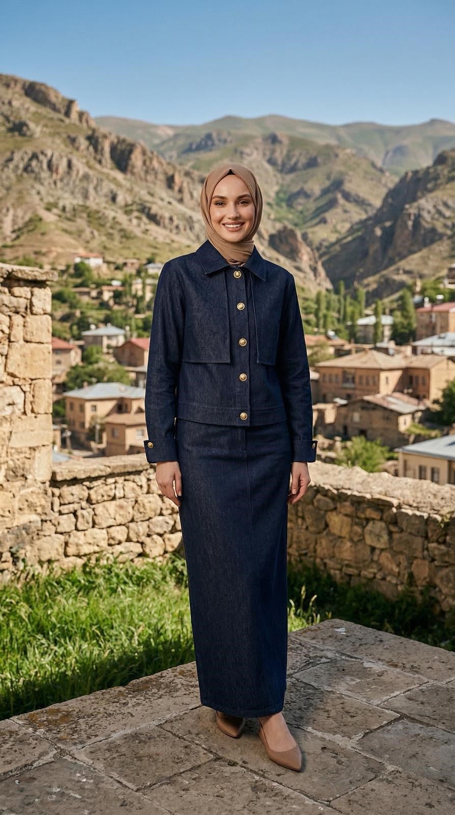 Armine TREND Paraşüt Detay Kot Etekli Takım Lacivert 26YT681