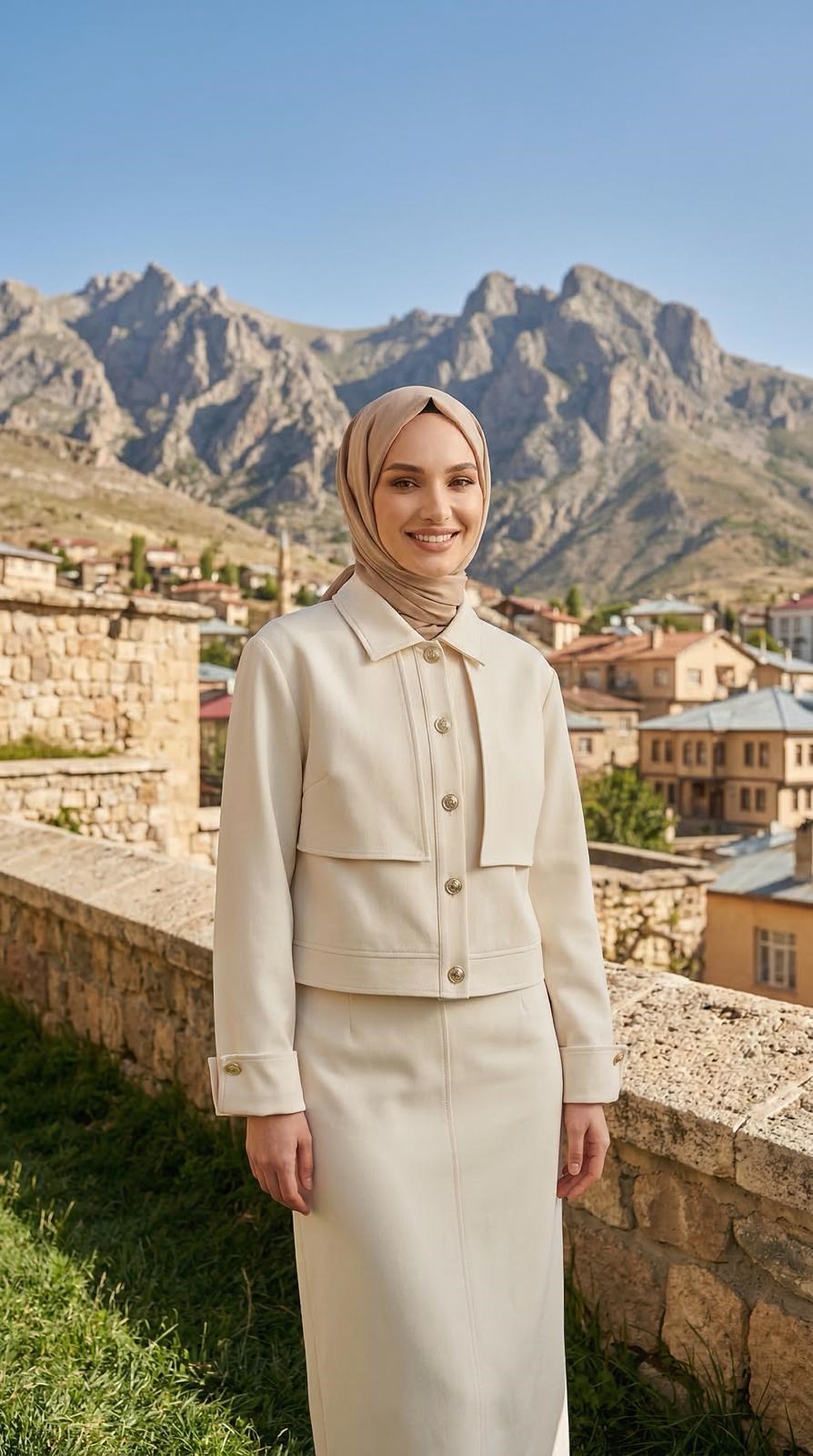 Armine TREND Paraşüt Detay Kot Etekli Takım Ekru 26YT681