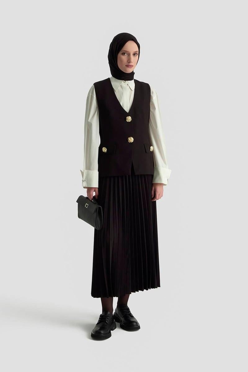 Armine TREND Pilise Etekli Yelekli Takım Siyah 25KT643