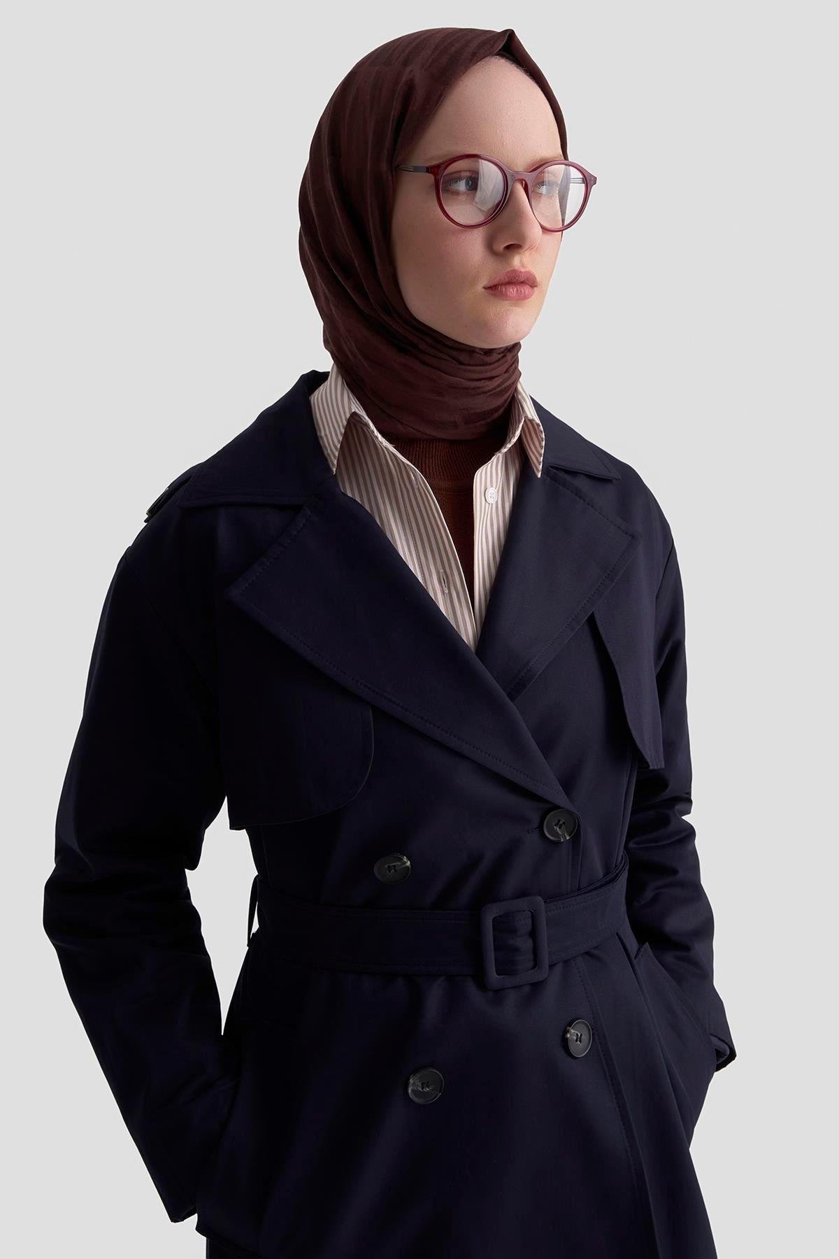 Armine TREND Seyyar Kemerli Trench Lacivert 25KT725