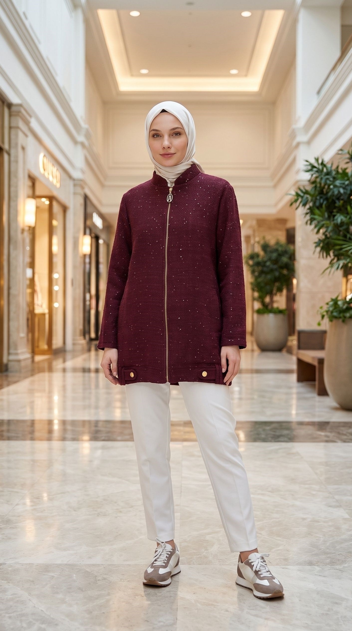 Armine TREND Simli Tüvit Fermuarlı Ceket Bordo 25kt507