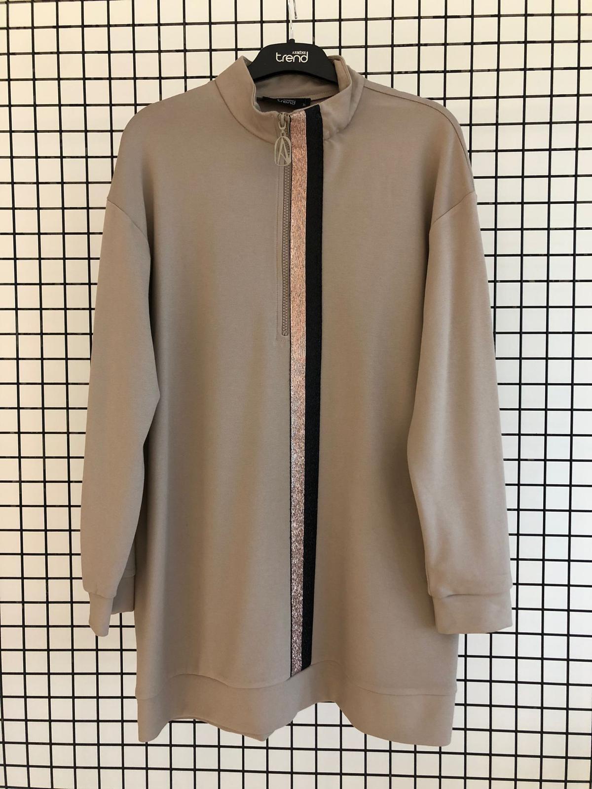 Armine TREND Spor Şeritli 2 İplik Bayan Tunik Bej 25KT407