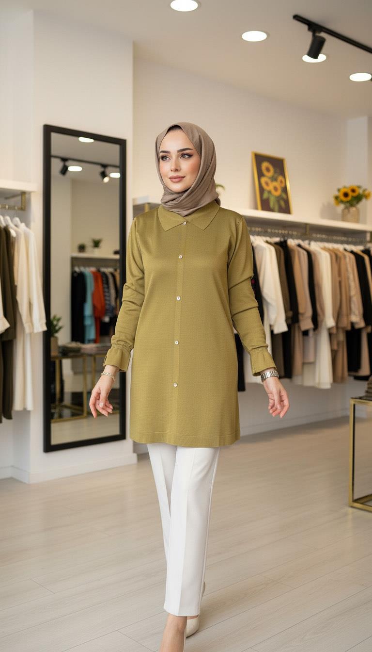 Armine TREND Triko Tunik Yağ Yeşili 25YTD4115