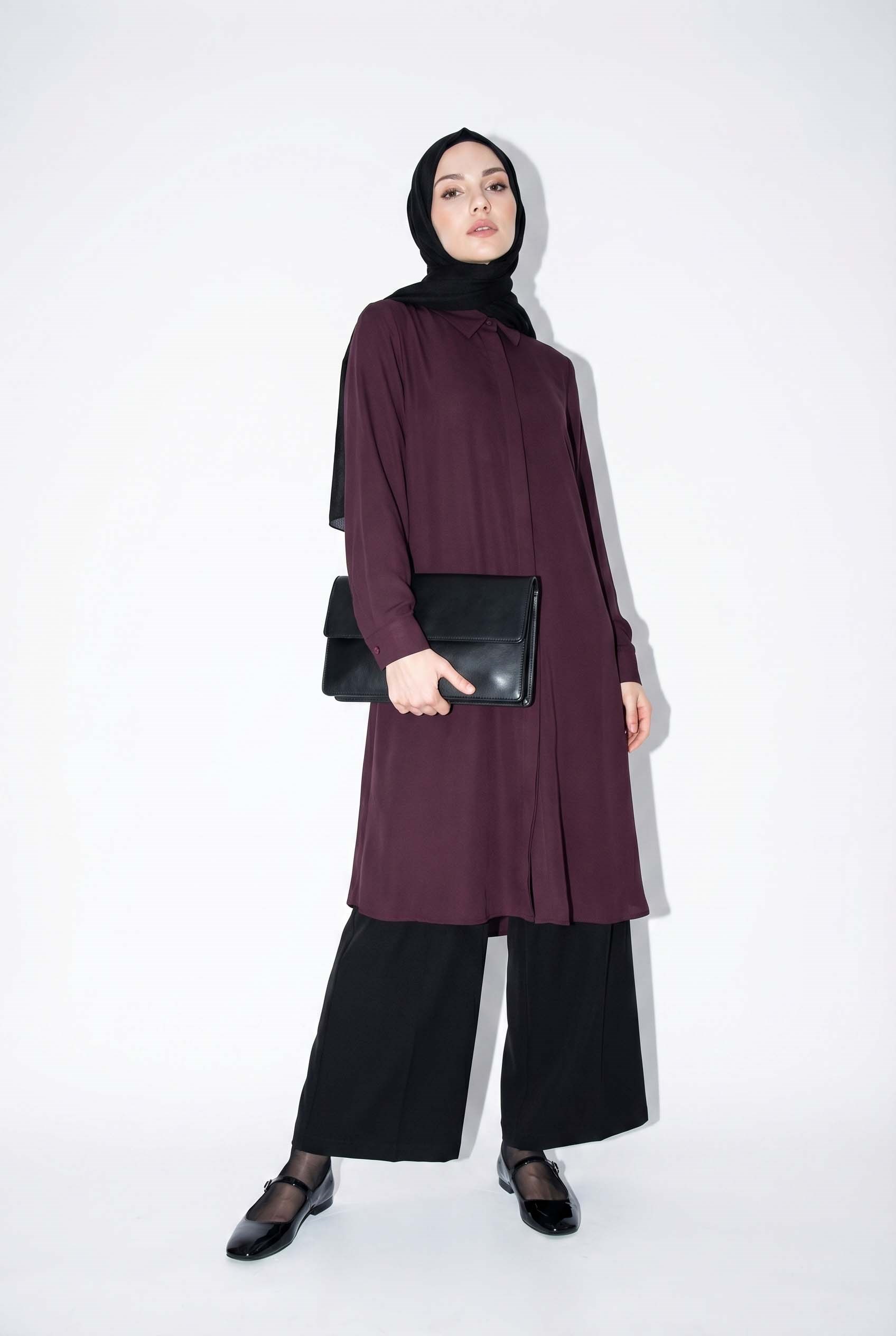 Armine TREND Uzun Boy Gömlek Tunik Bordo 26YTD453