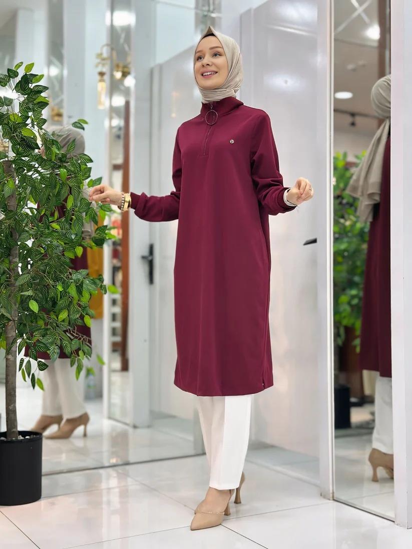 Armine Trend Yakası Halka Fermuarlı Tunik Koyu Bordo 24KT436