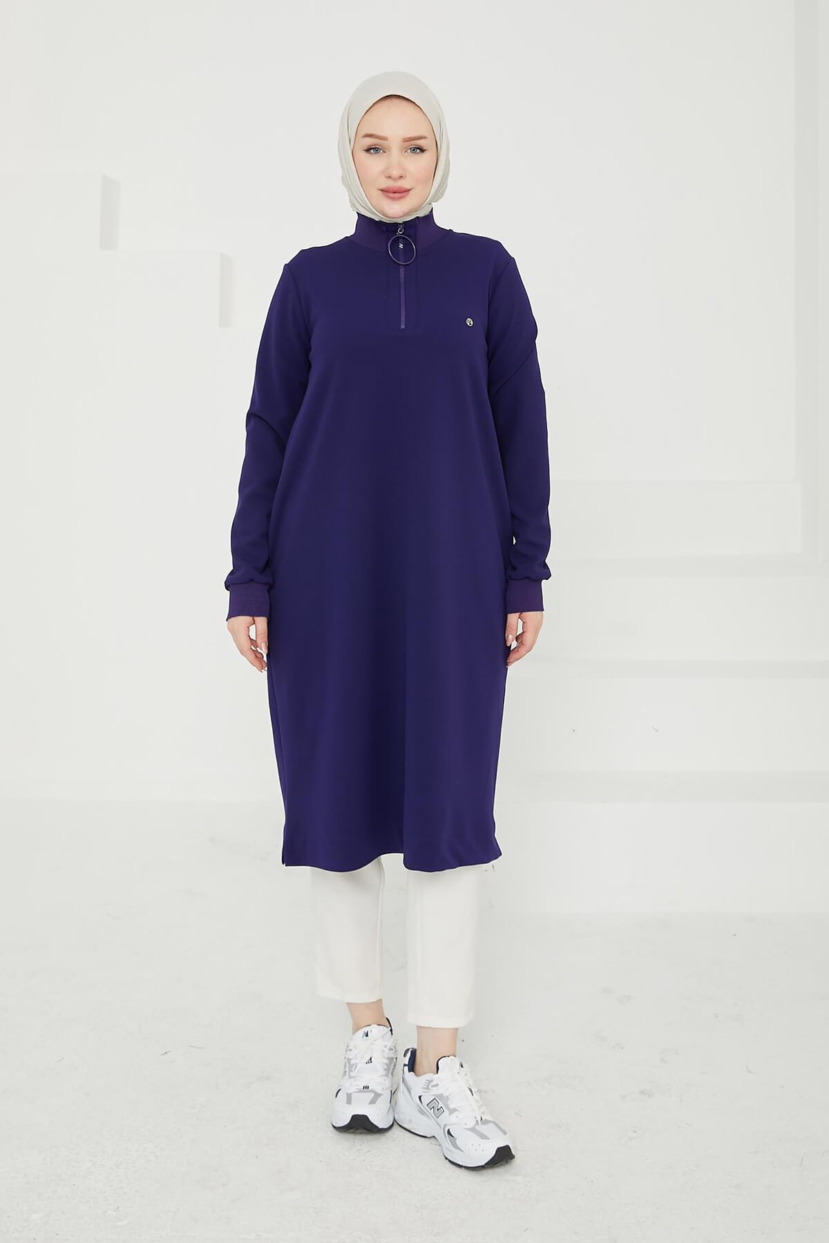 Armine Trend Yakası Halka Fermuarlı Tunik Mor 24KT436