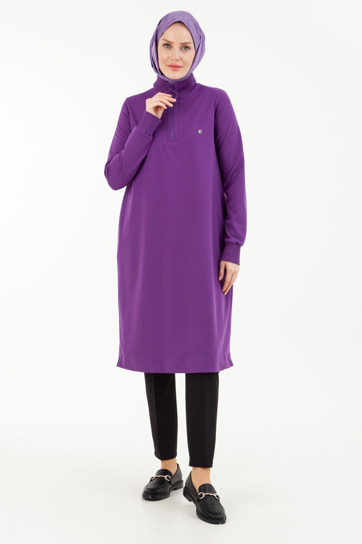 Armine Trend Yakası Halka Fermuarlı Tunik Mor 23kt442
