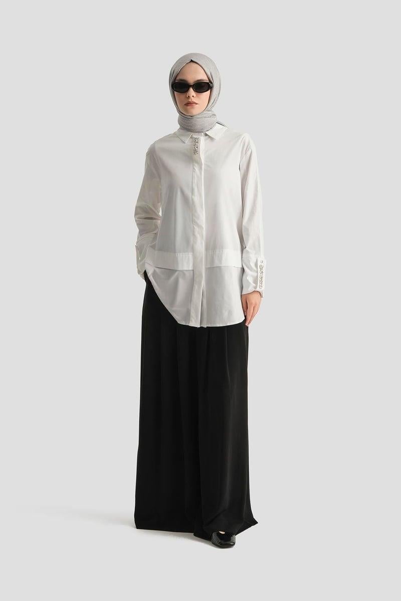 Armine TREND Yakası Taş Detaylı Bayan Tunik Ekru 25YT4134