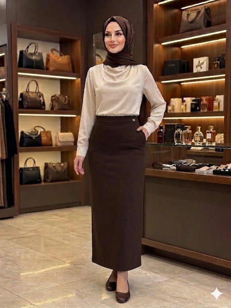 ARMİNE TREND Yandan Fermuarlı Kalem Etek Kahverengi 26YT123