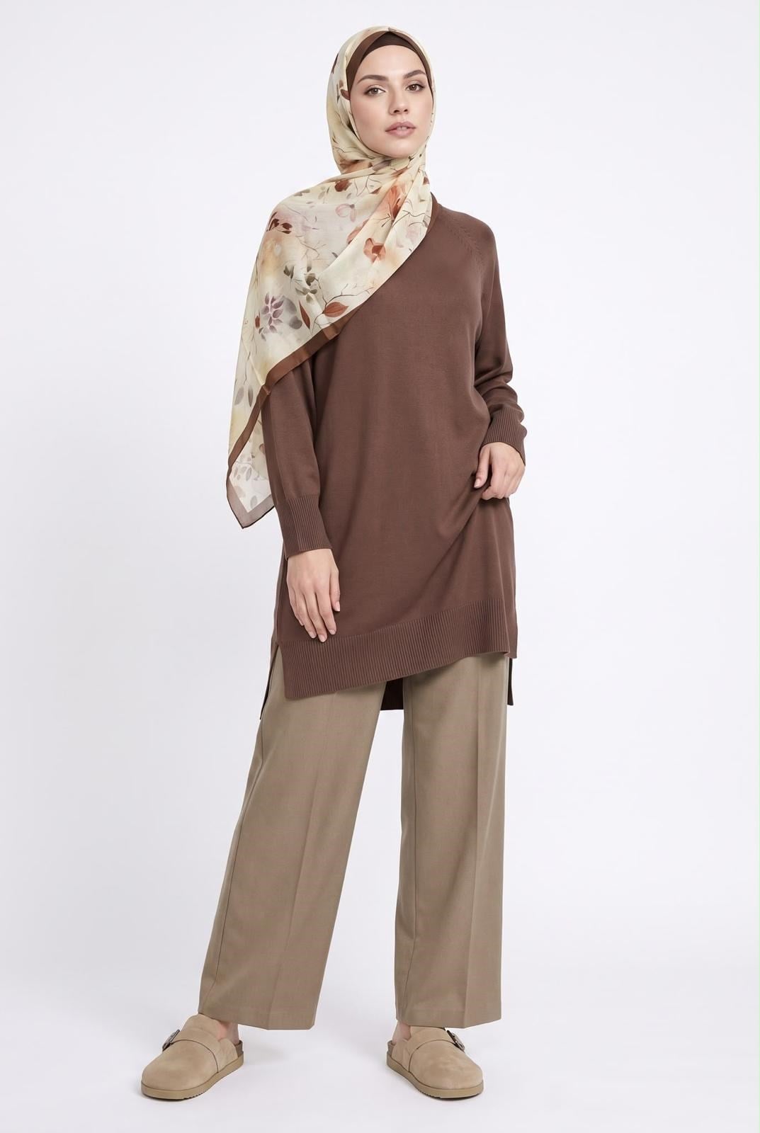 Armine TREND Yarım Balıkçı Düz Triko Tunik Mocha 26KTD41