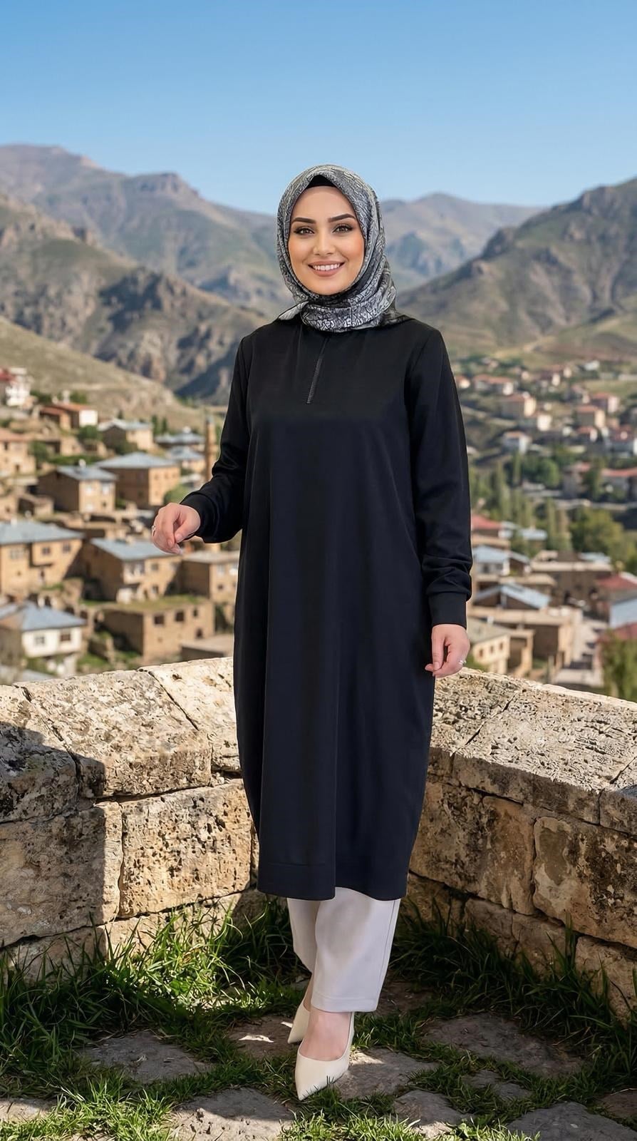 Armine TREND Yarım Fermuar Detay Tunik Siyah 26YT445