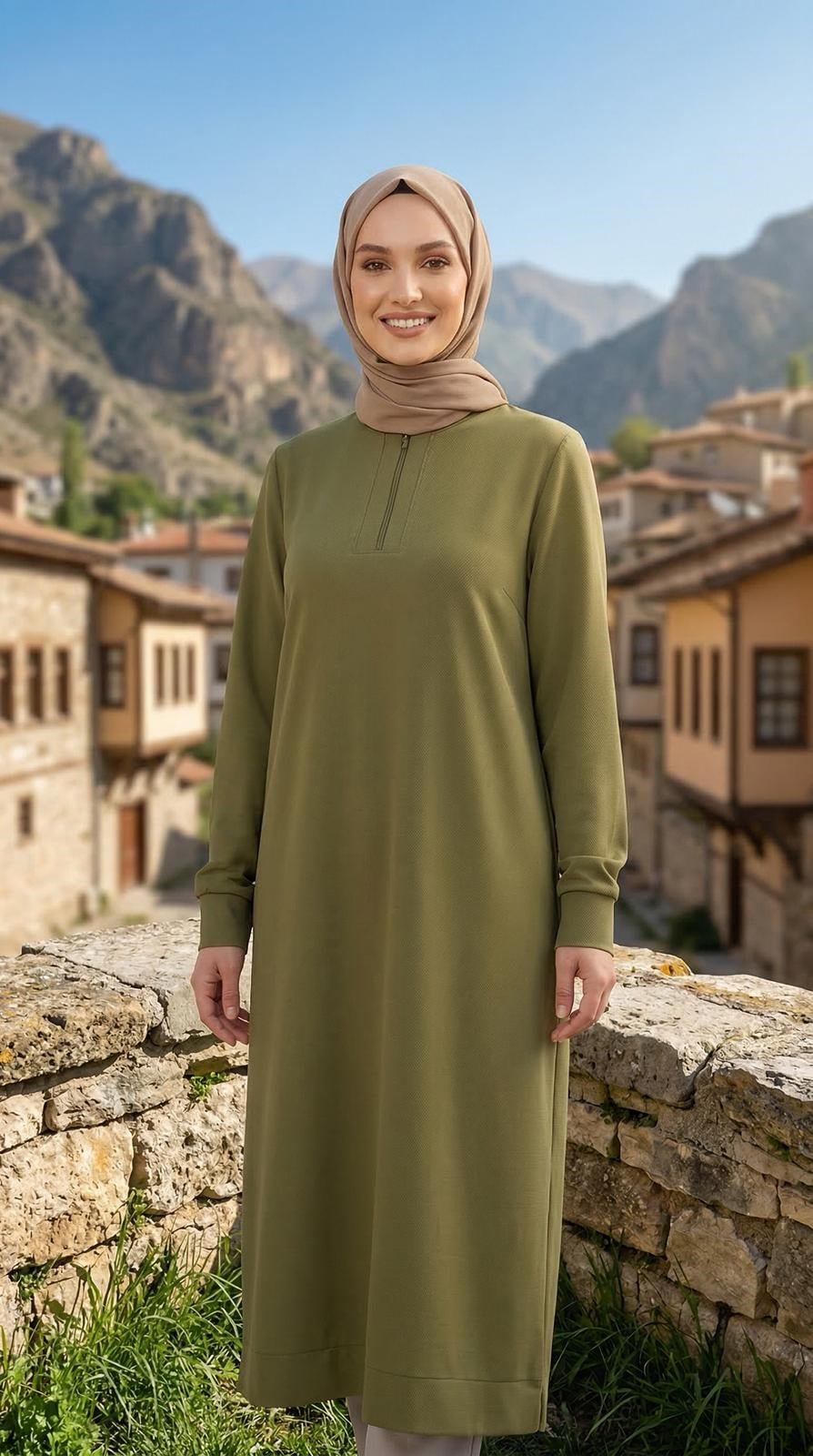 Armine TREND Yarım Fermuar Detay Tunik Yeşil 26YT445