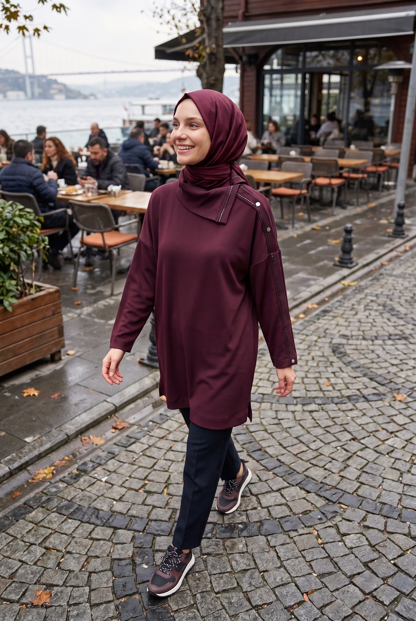 Avenna Asimetrik Yaka Oversize Tunik Bordo 26KA411