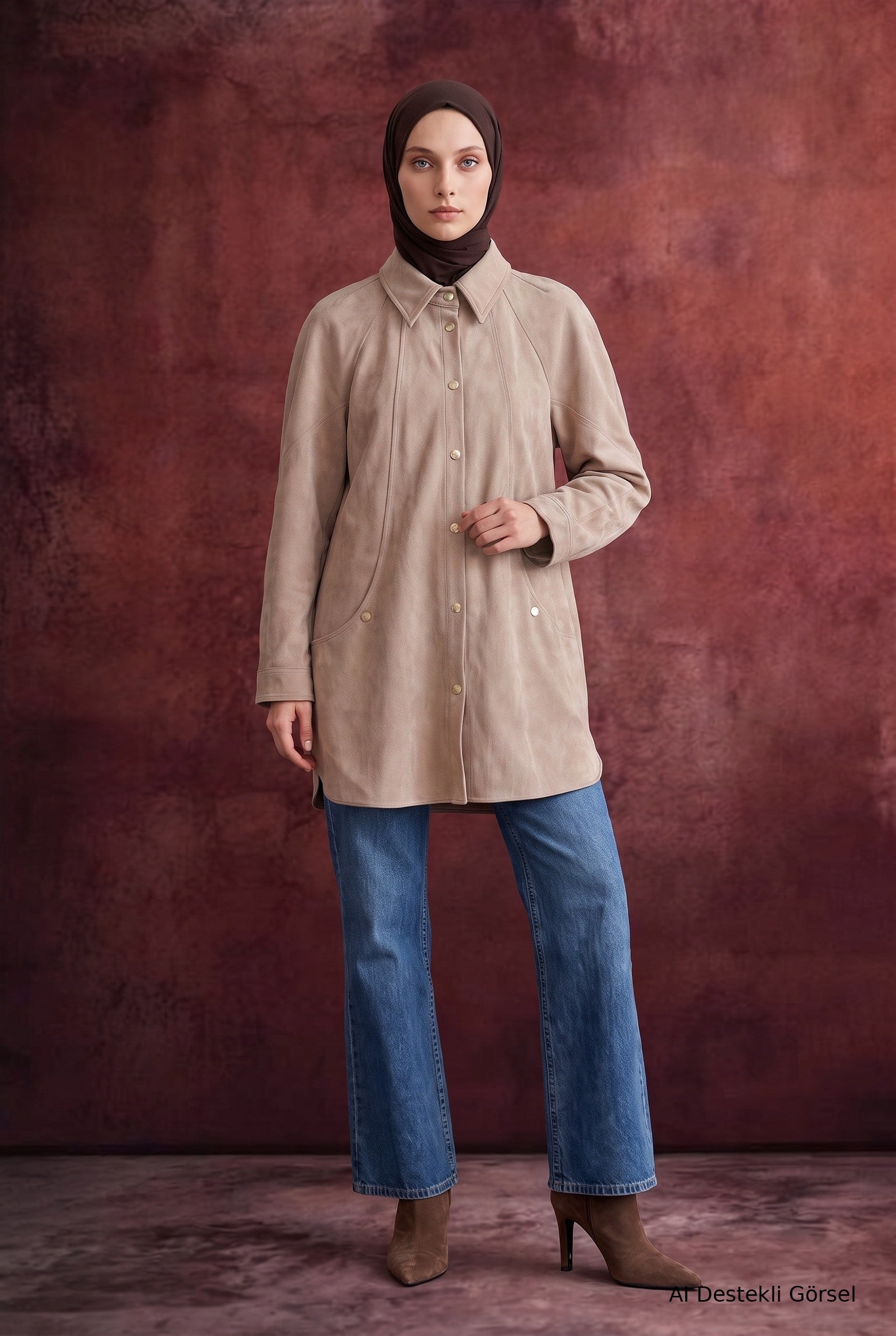 Avenna Çıtçıtlı Süet Görünümlü Tunik / Kap Bej 26ka417