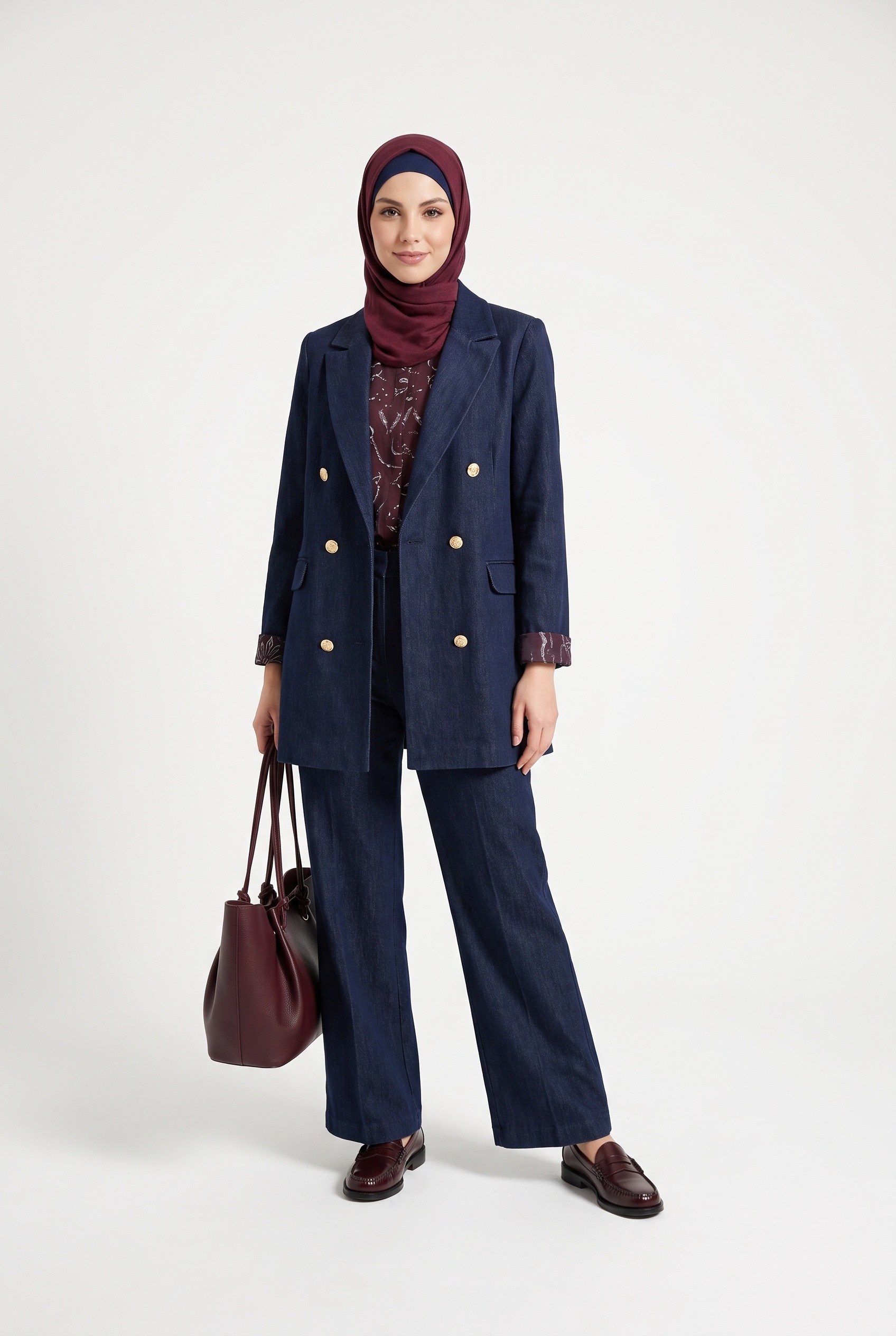 Avenna Desenli Astar Detaylı Kruvaze Blazer Takım Lacivert 26Ka641