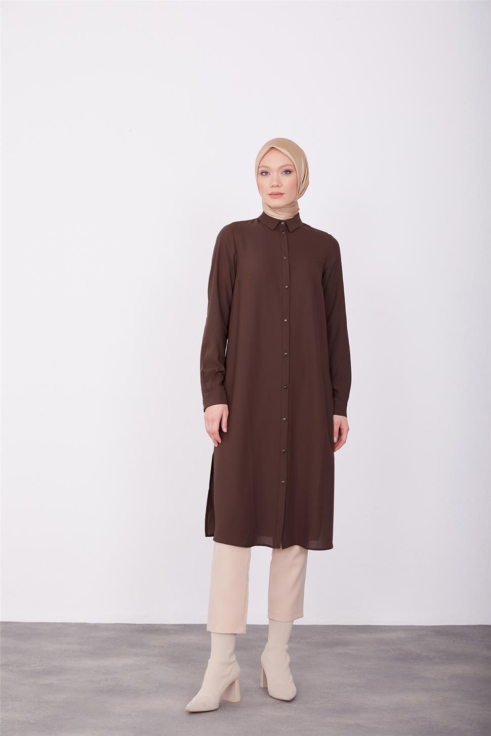 Armine Uzun Kollu Armine Logolu Tunik 23KH411 Acı Kahve