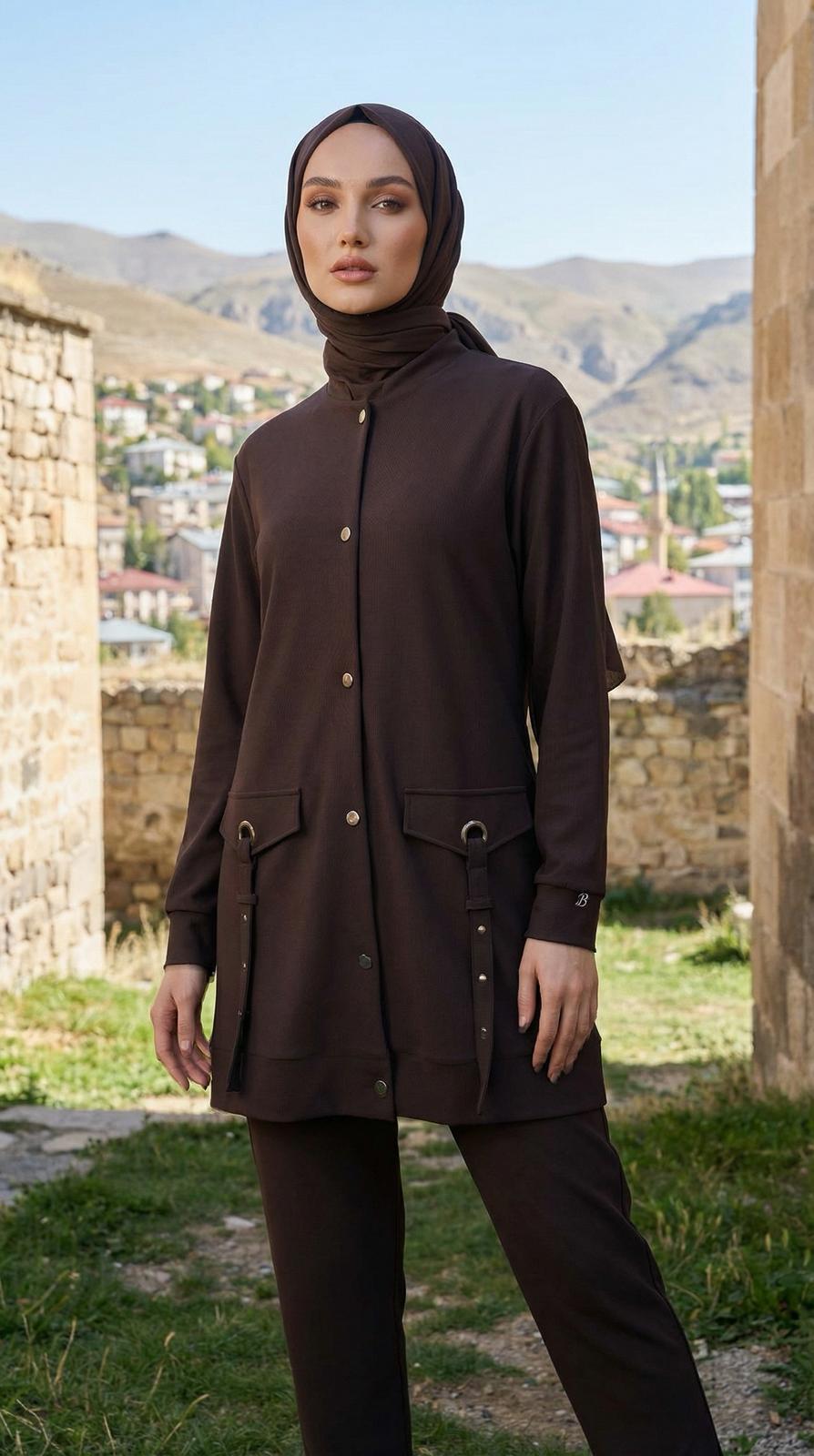 BELLİ Pantolonlu Takım Koyu Kahve 25K6005