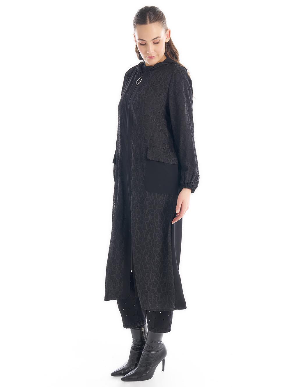 KAYRA Kumaş Mixli Beli Büzgülü Kap Siyah VV-B24-44001-12