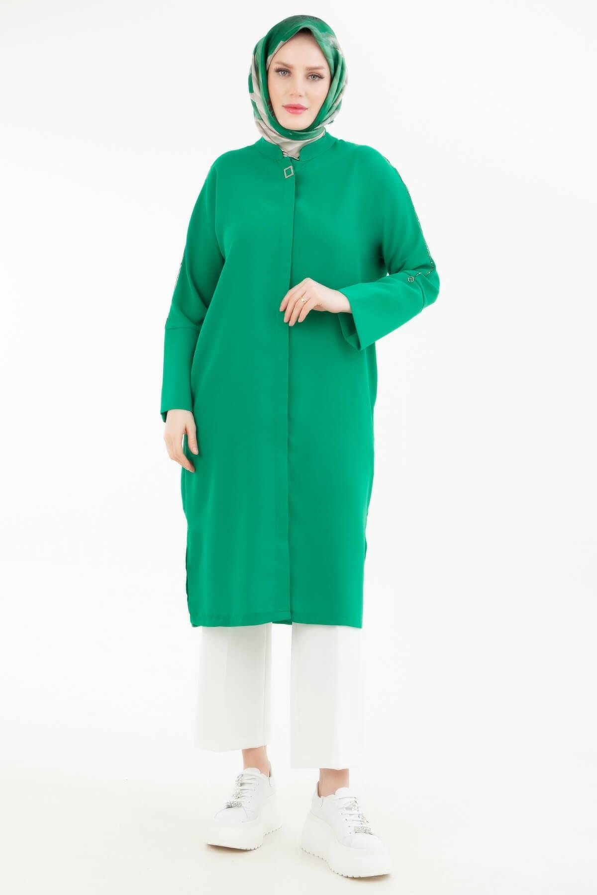 Armine TREND Kollar Taşlı Tunik Yeşil 24yt450