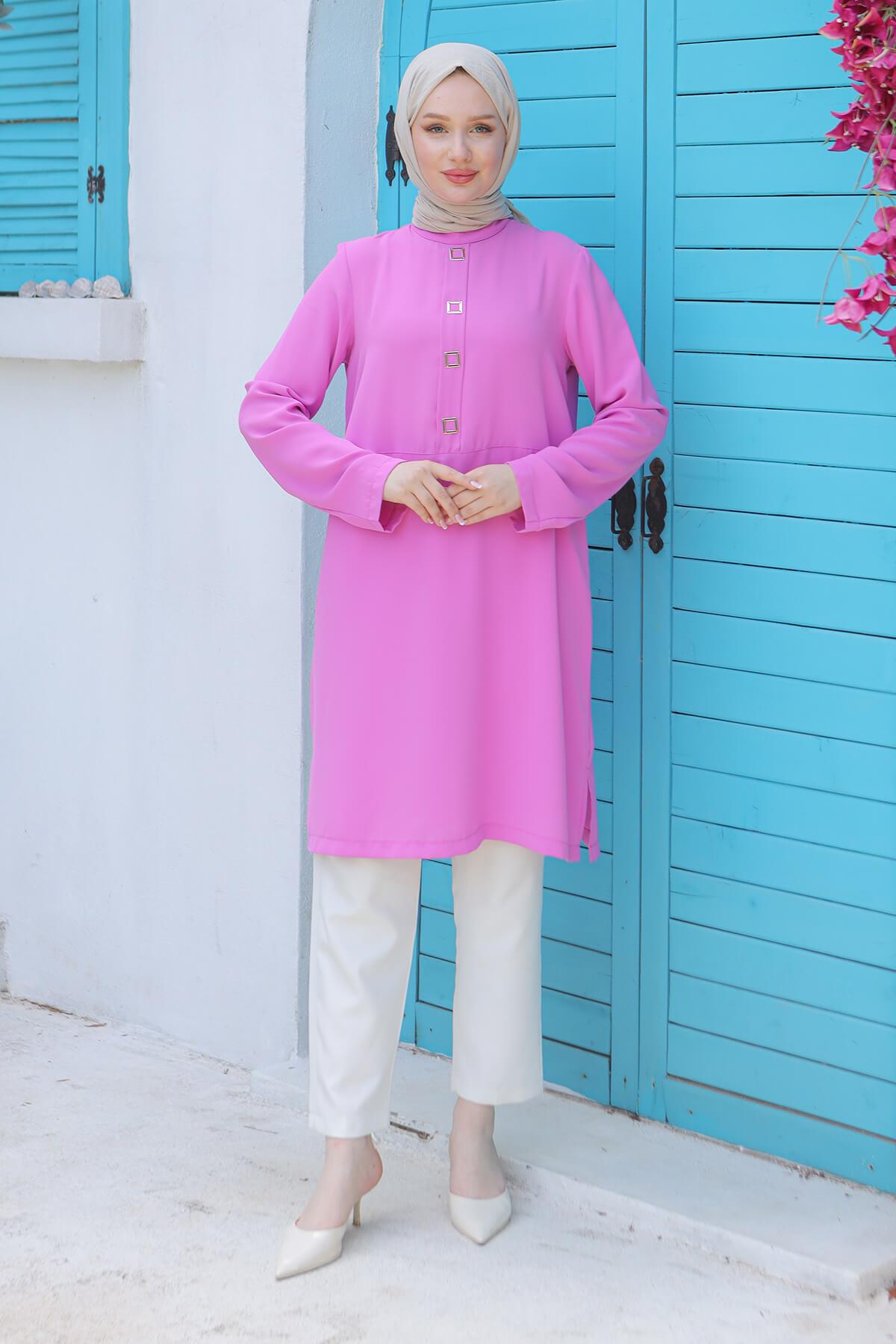 ARMİNE TREND Kare Çıtçıtlı Tunik Pembe 24YT451