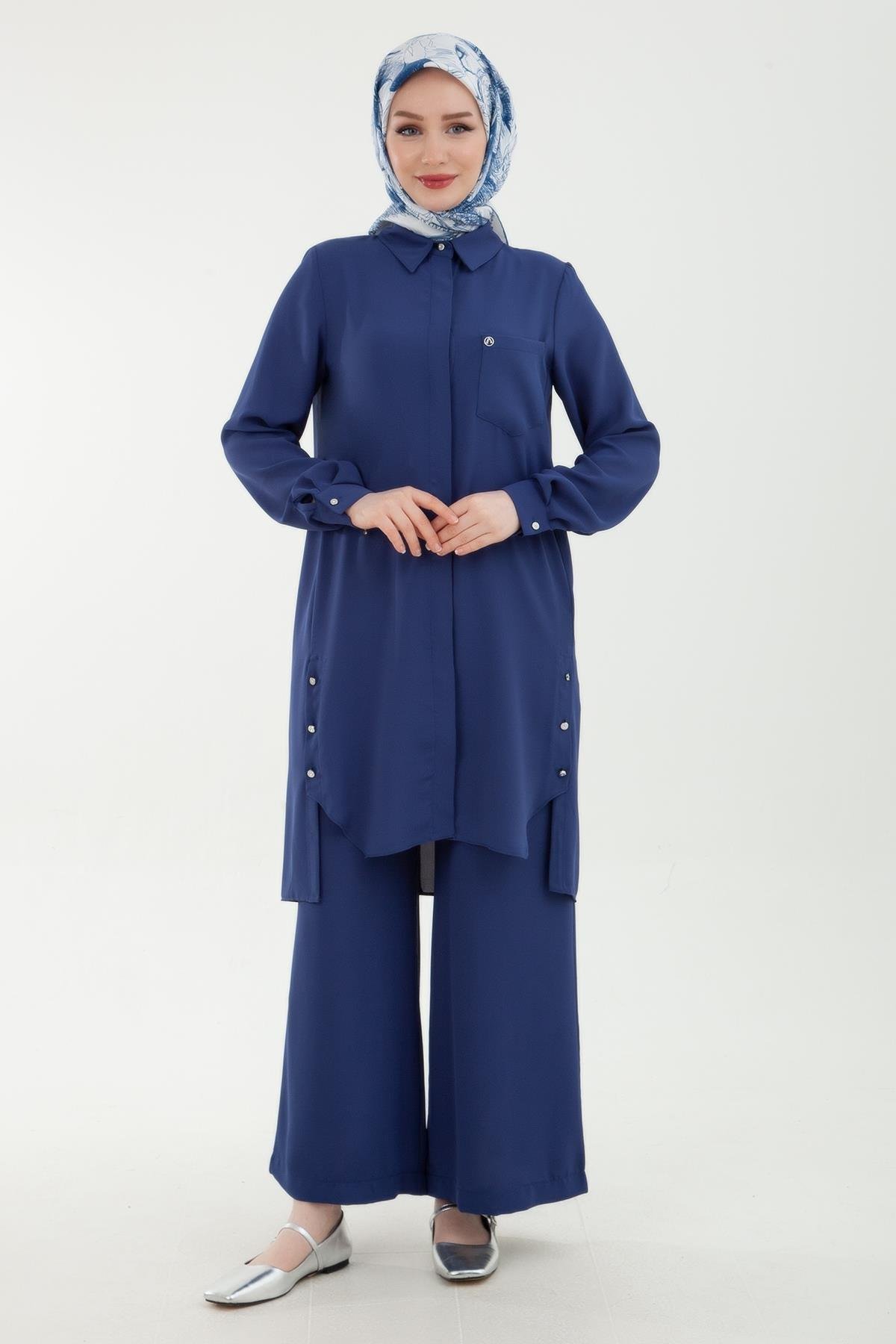 ARMİNE TREND Pantolonlu Beli Lastikli İkili Takım İndigo 24YT629