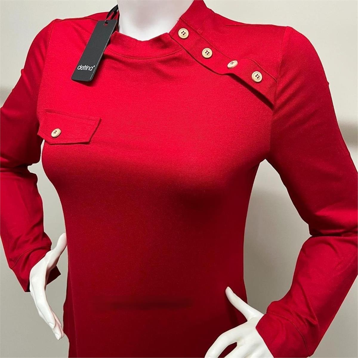 Defrina Ahşap Düğme Detaylı Bluz 11018 Kırmızı