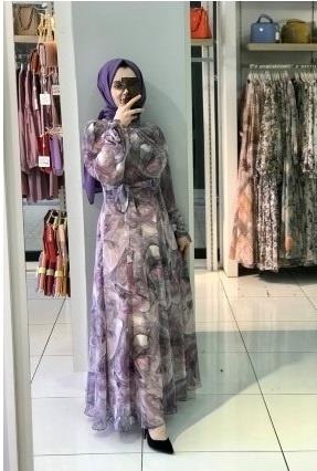 Levidor Kolu Lastikli Boyama Elbise Lila 2233018