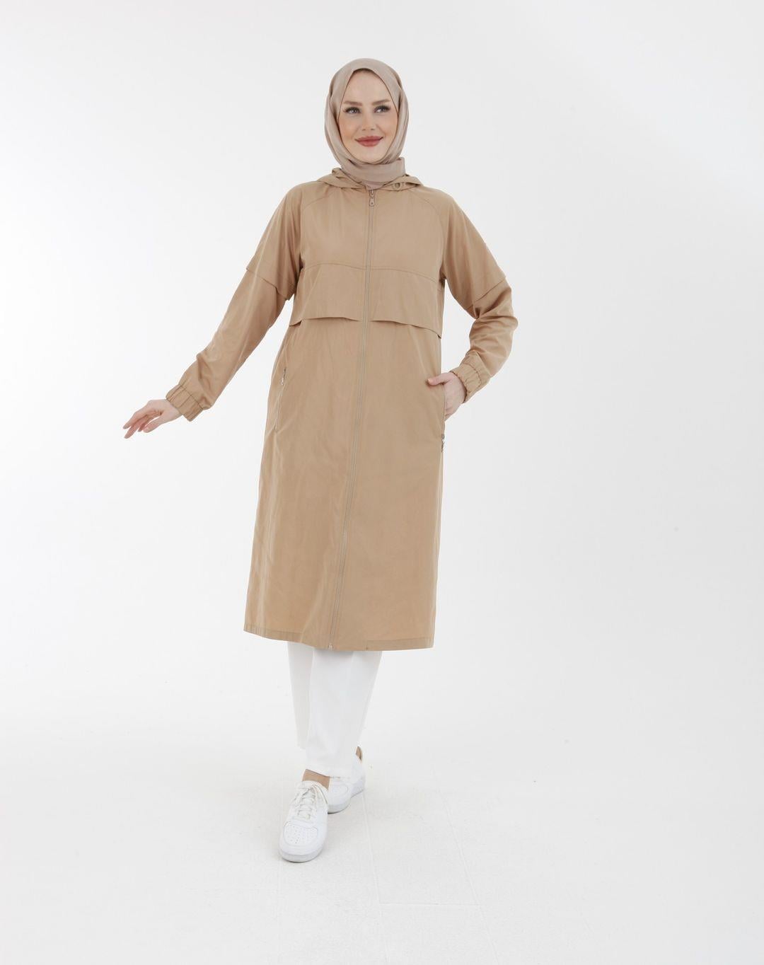 Armine Trend İçi Kürklü Kapüşonlu Kap Vizon 23KT751