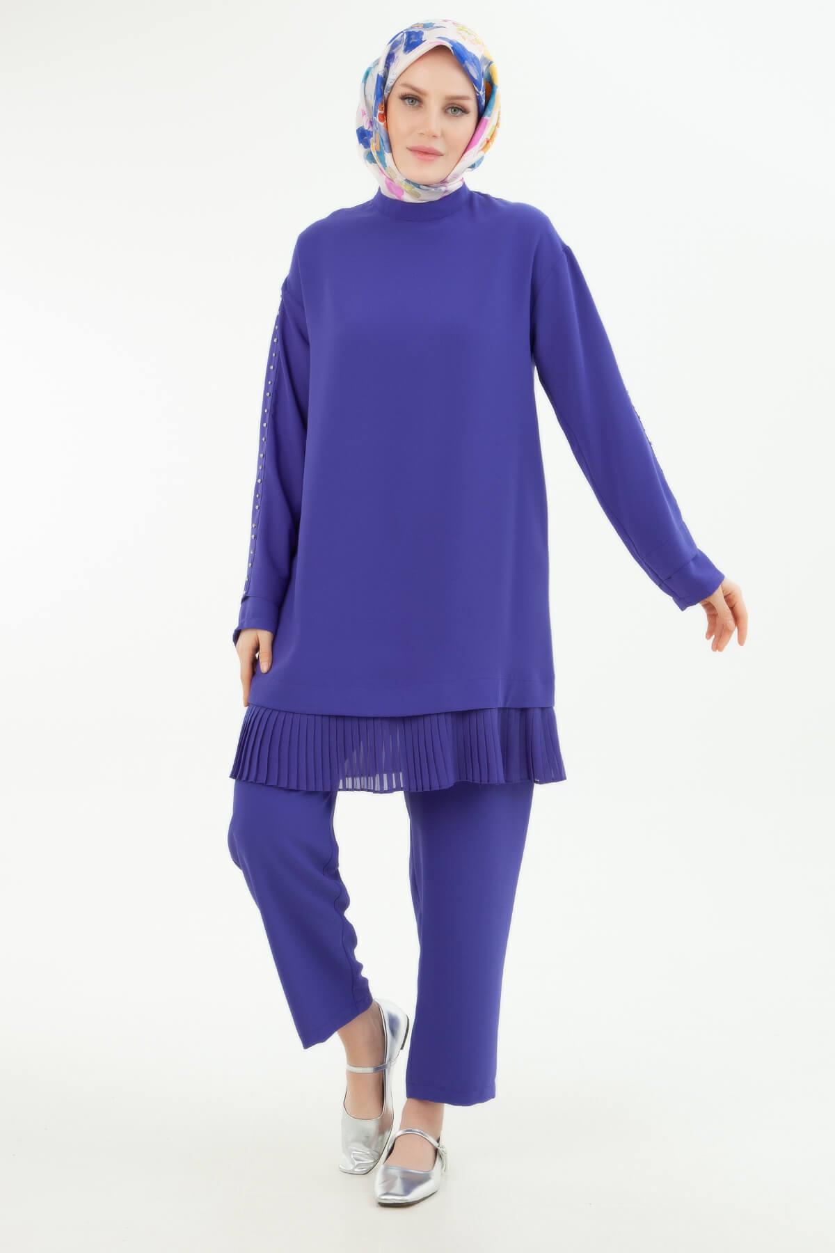 Armine TREND Kolları Taş Detaylı Pantolonlu Takım Menekşe 24YT644