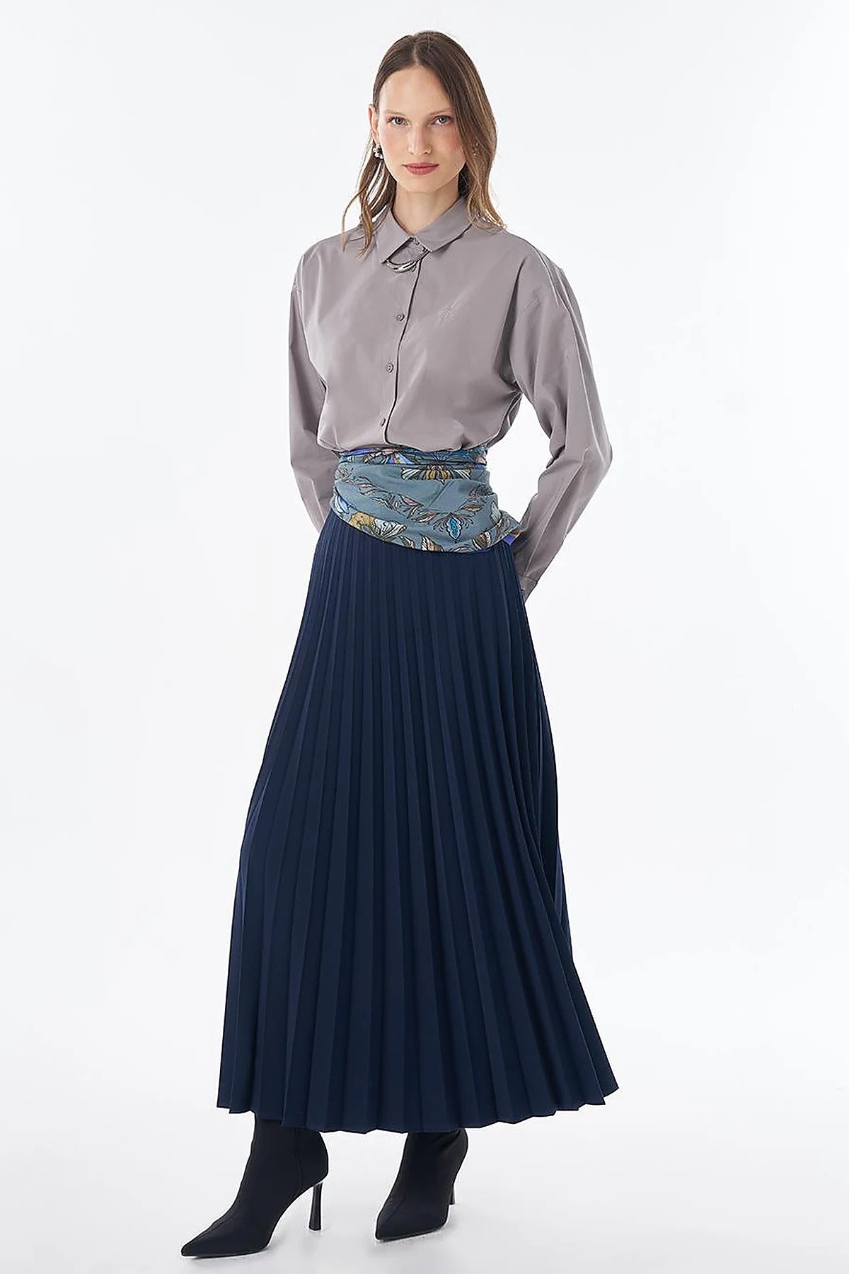 KAYRA Basic Piliseli Etek Lacivert KA-SZ-12508