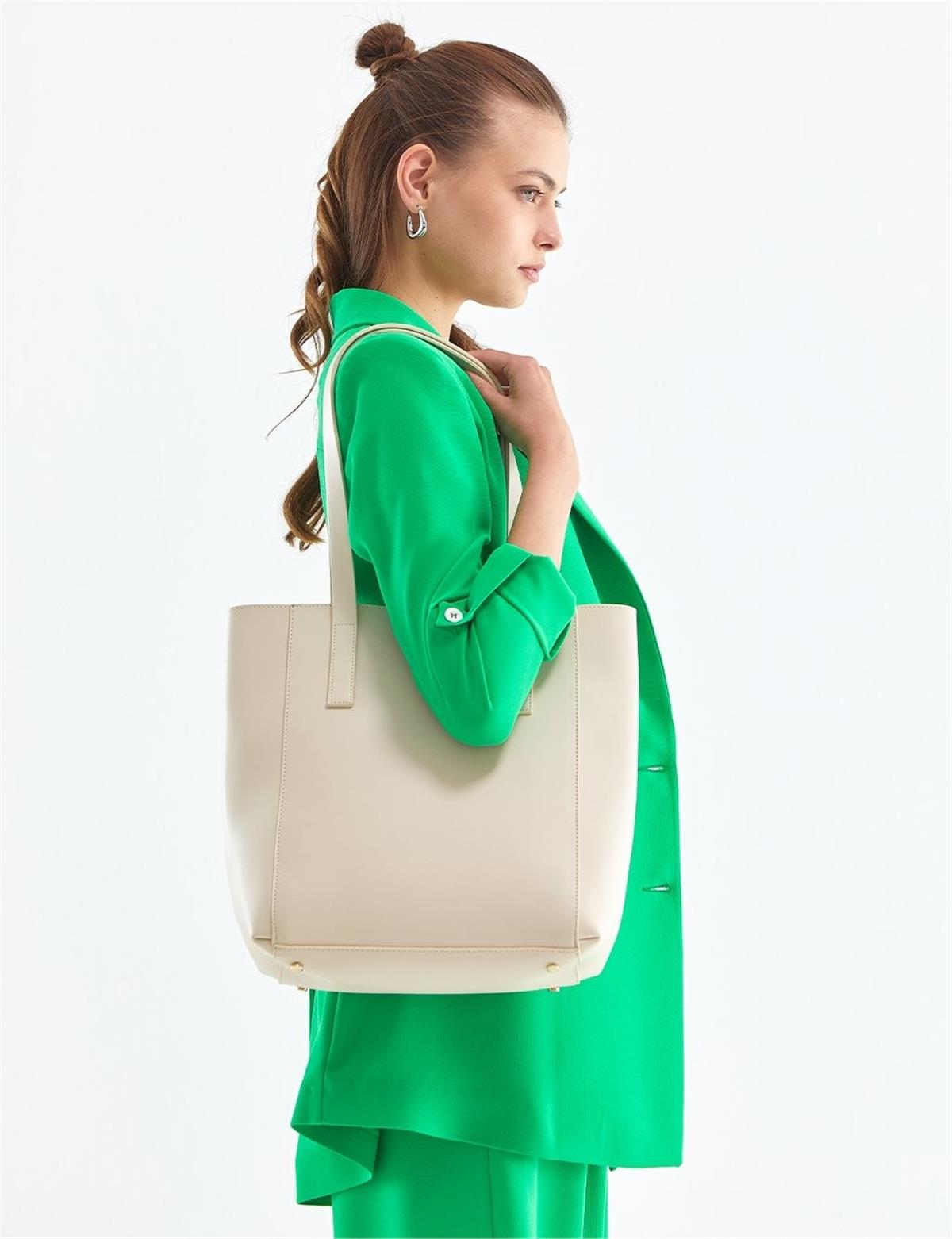 kayra Büyük Shopper Çanta KA-B23-CNT35 Krem