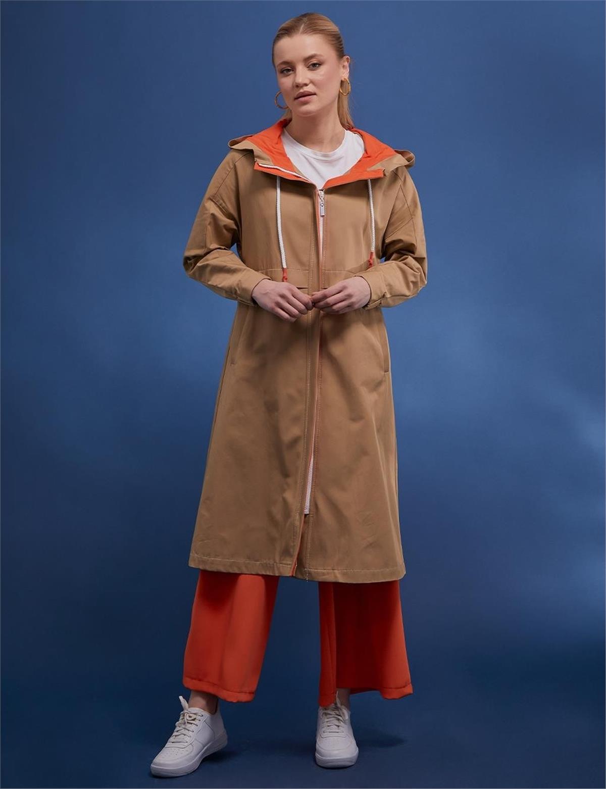 KAYRA Punto Dikişli Spor Trençkot KA-B23-14008 Bej