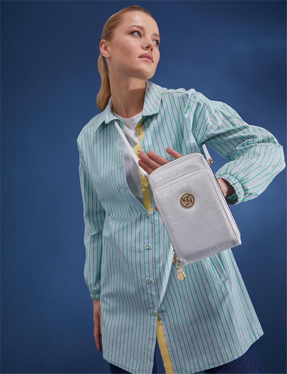 kayra Üç Gözlü Kırışık Rugan Cüzdan Çanta Beyaz KA-SZ-CNT31B-02 Beyaz