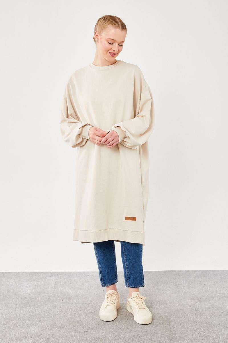 Levidor Bej Oversize Uzun Sweat 270030
