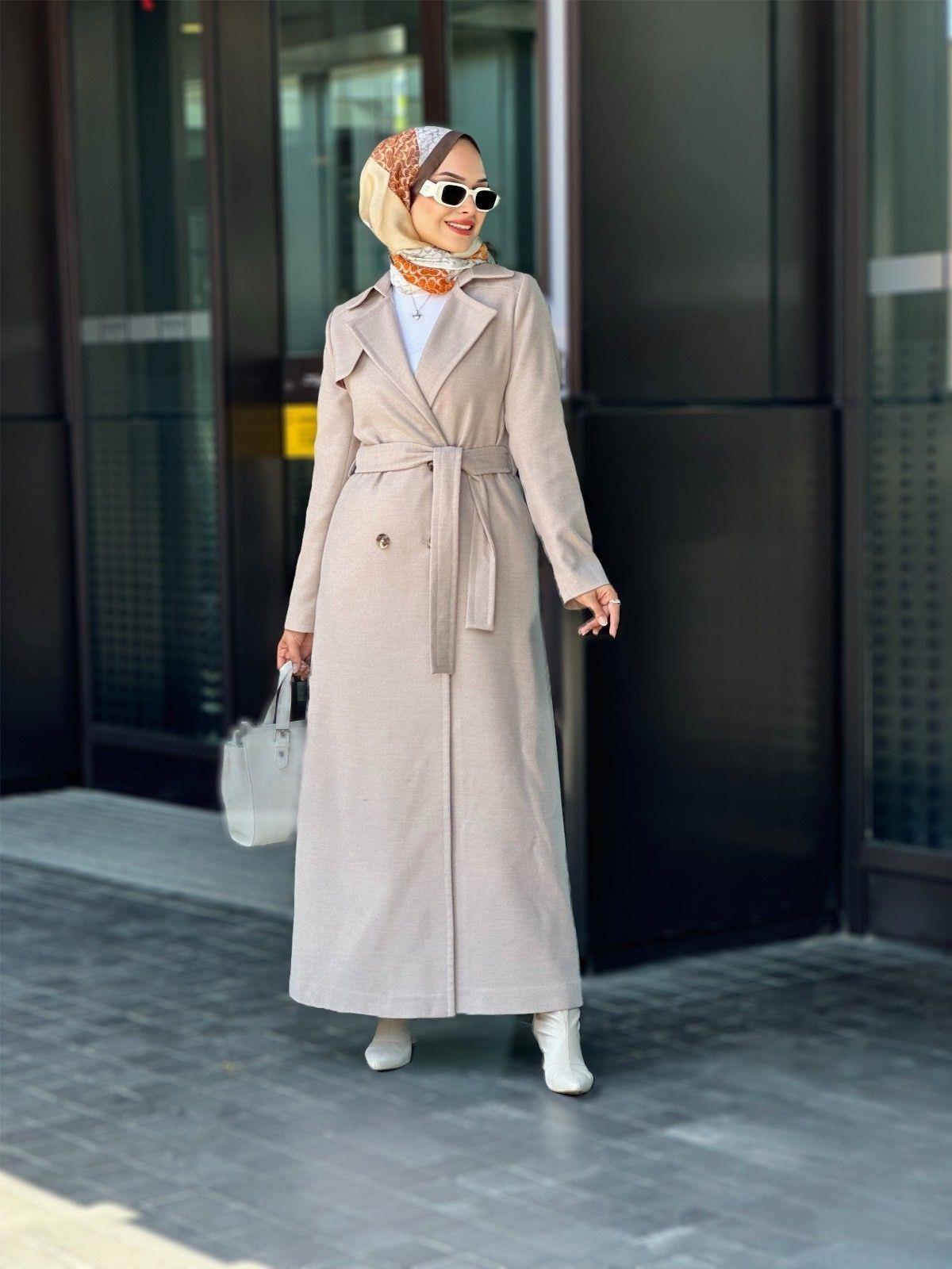 Nihle Astarlı Kaşe Kaban Açık Kahve