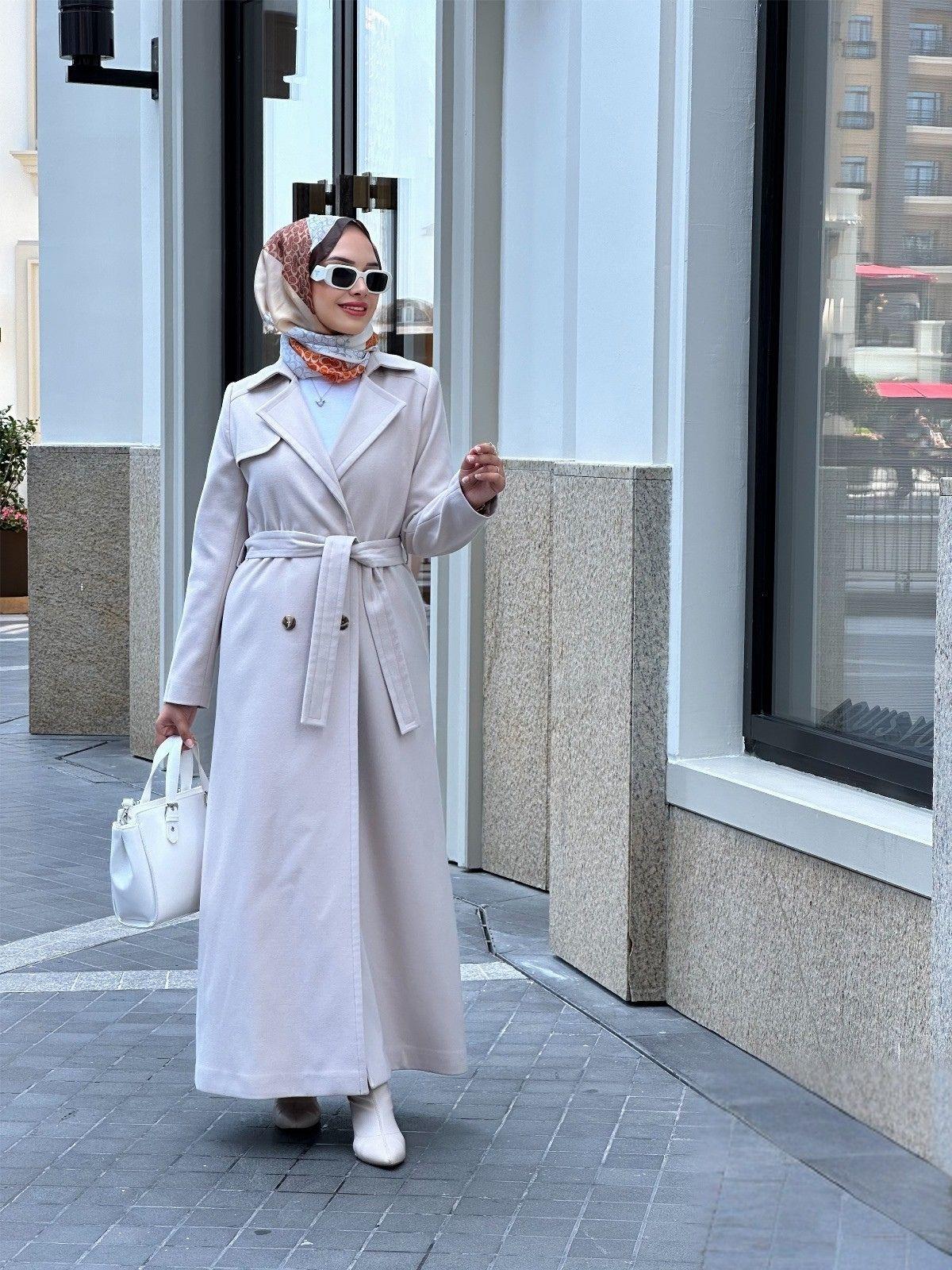 Nihle Astarlı Kaşe Kaban Bej