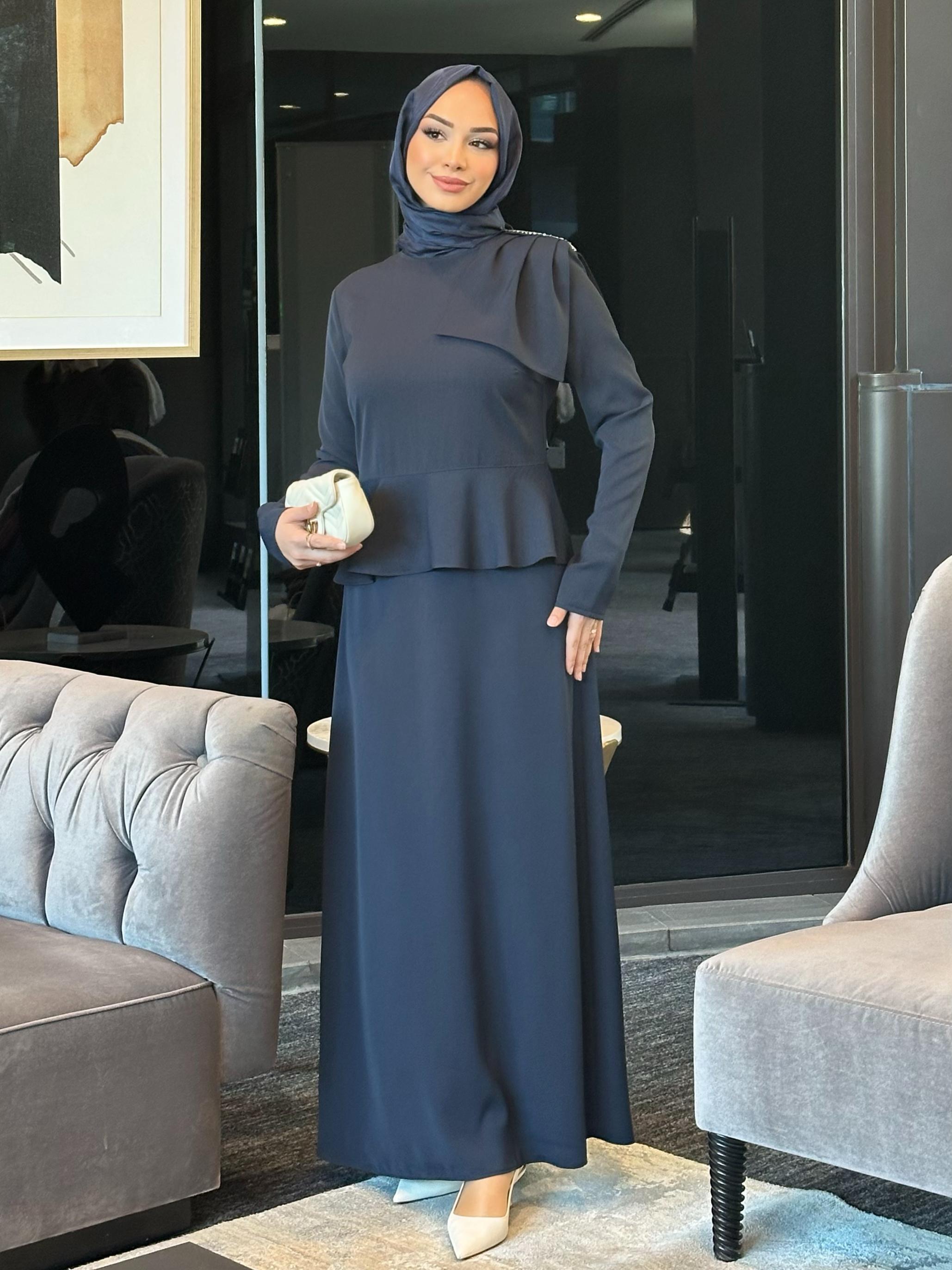 Nihle Omuz Taş Detaylı Bayan Elbise Lacivert 5216