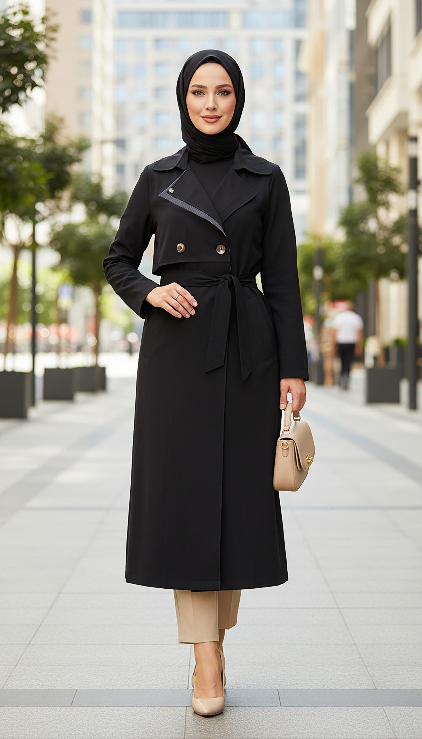 Nihle Belden Bağcıklı Kap Siyah