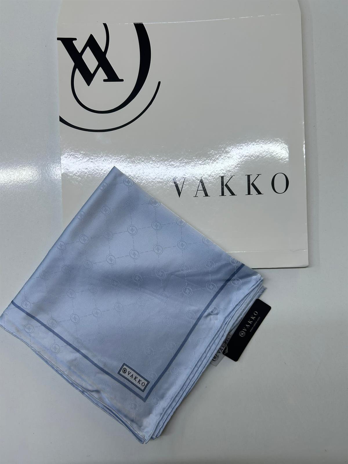 Vakko Monogram İpek Eşarp Açık Mavi | Furkan Giyim