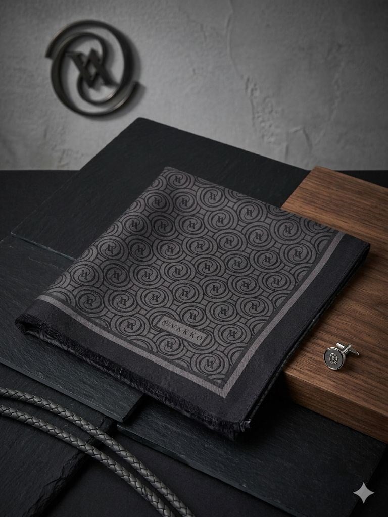 Vakko Twill İpek Şal Monogram Füme