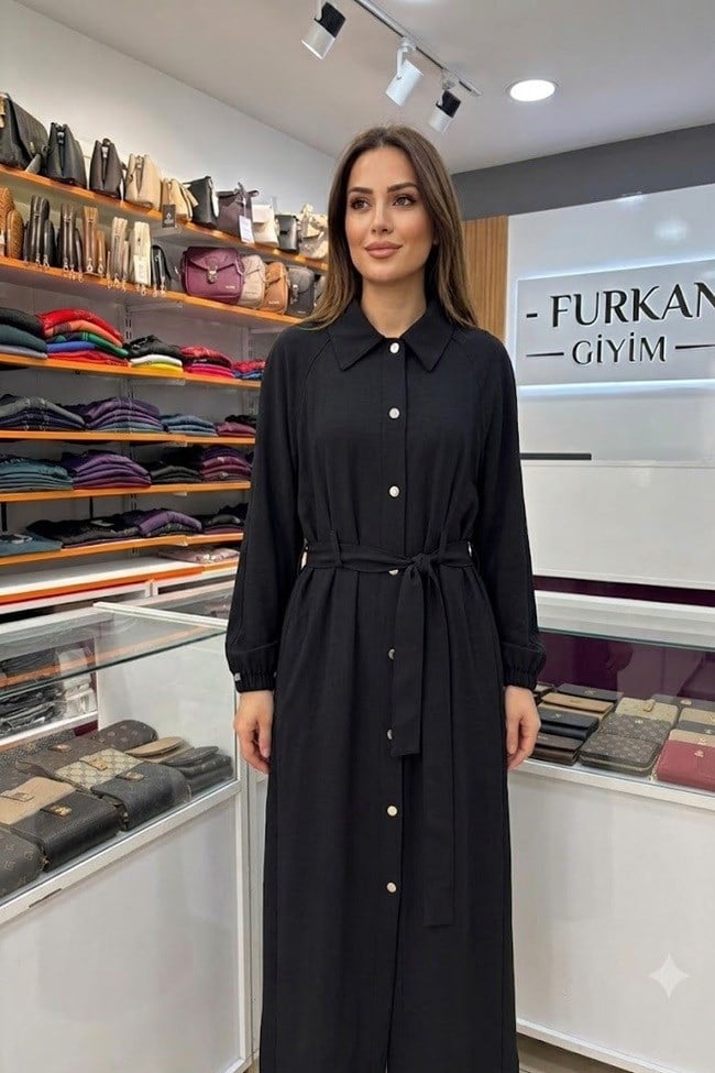 ZÜHRE Belden Kuşaklı Soleni Kap Giy Çık Siyah 14034